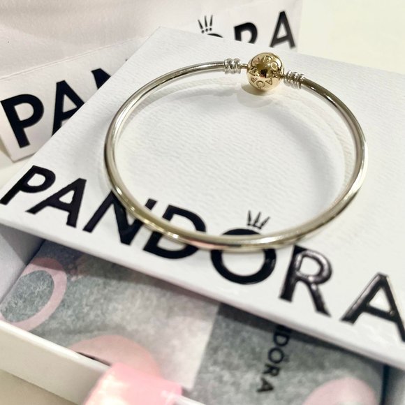Pandora Sterling Silver Bangle with solid 14K Gold Clasp - Picture 1 of 1